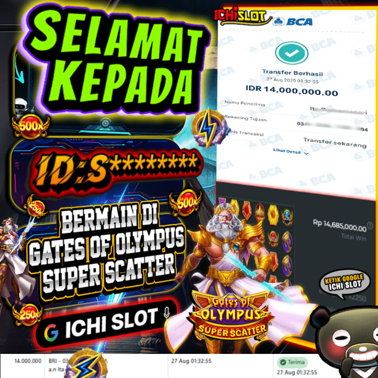 ICHISLOT JACKPOT GATES OF OLYMPUS SUPER SCATTER Rp.14.000.000,- LUNAS