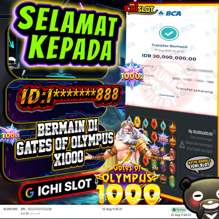 ICHISLOT JACKPOT GATES OF OLYMPUS X1000  Rp.30.000.000,- LUNAS