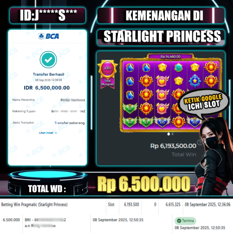 ICHISLOT JACKPOT STARLIGHT PRINCESS  Rp.6.500.000,- LUNAS