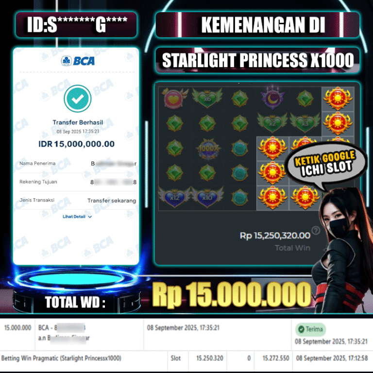 ICHISLOT JACKPOT STARLIGHT PRINCESS SUPER SCATTER x1000 Rp.15.000.000,- LUNAS